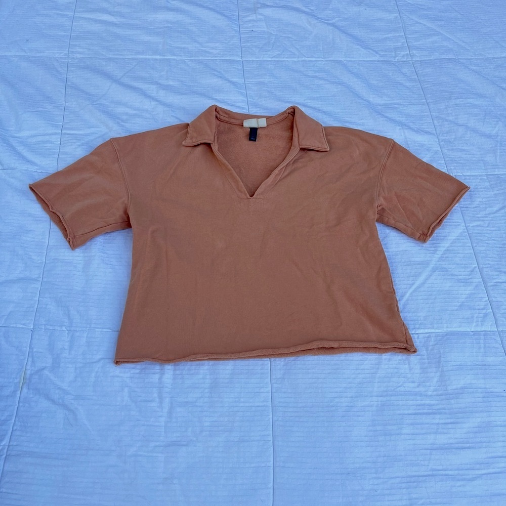 Casual cropped collared short sleeve